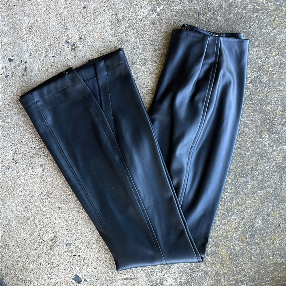 Free people vegan leather flare pants.